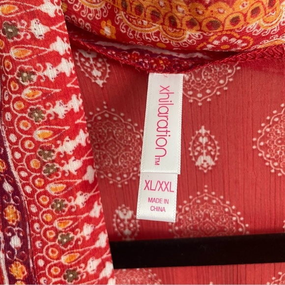 Xhilaration woman’s summer coverup size XL/XXL red printed boho front tie beach - Picture 6 of 7